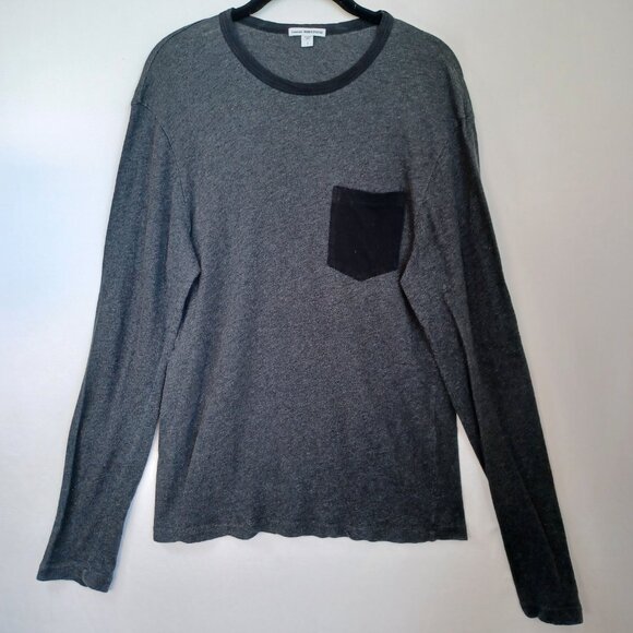 James Perse Standard Pocket Tee Long Sleeve Gray Black Contrast Mens 1 or Small - Picture 8 of 8